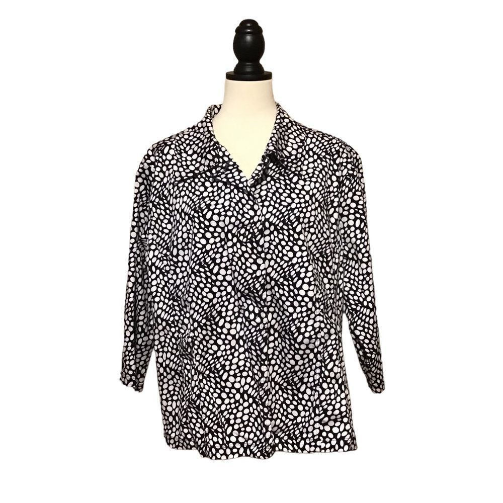 Bamboo Traders‎ Black White 3/4 Sleeve Blazer 2X